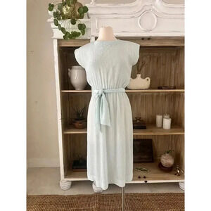 Vintage Sheer Baby Blue Dress With Back Zipper Midi Retro Dress